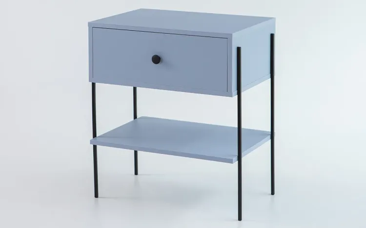 MESINHA DE CABECEIRA COM PÉS DE METAL NASH MDF AZUL SERENO E PÉS METAL 52X37X60 CM