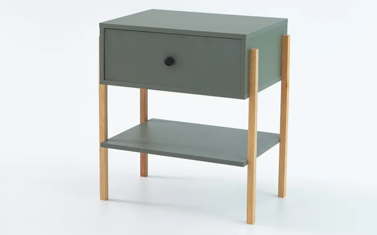 MESINHA DE CABECEIRA COM GAVETA MDF VERDE ESCURO E PÉS TAUARI 54X37X60 CM