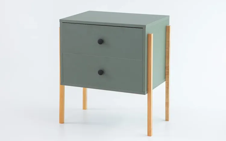 MESA DE CABECEIRA MODERNA 2 GAVETAS NASH MDF VERDE ESCURO E PÉS TAUARI 54X37X60 CM