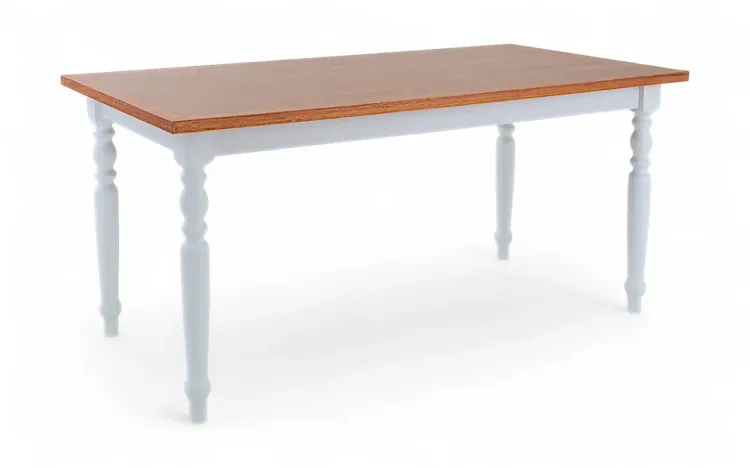 MESA DE  JANTAR DE MADEIRA MACIÇA COM PÉS TORNEADOS CAMPESINA 160X80X75 CM VERNIZ JATOBÁ E LACA BRANCO