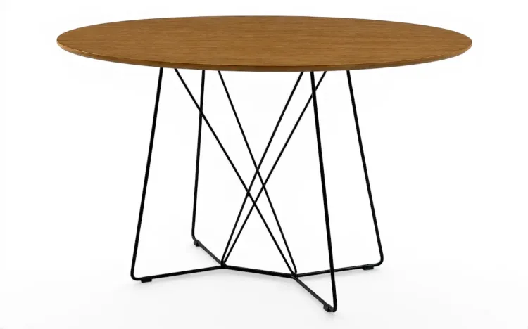 MESA DE JANTAR OVAL COM PÉS DE METAL BEND 135X90X75CM VERNIZ AMENDOA