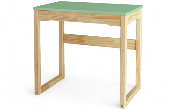 ESCRIVANINHA PARA ESCRITÓRIO OLGA ACABAMENTO VERNIZ NATURAL E TAMPO VERDE SÁLVIA 81X51,3X75 CM