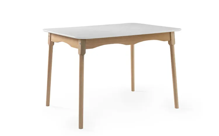MESA DE JANTAR MADEIRA MIMO BASE VERNIZ AMENDOA E TAMPO LACA BRANCO 110X80X76CM