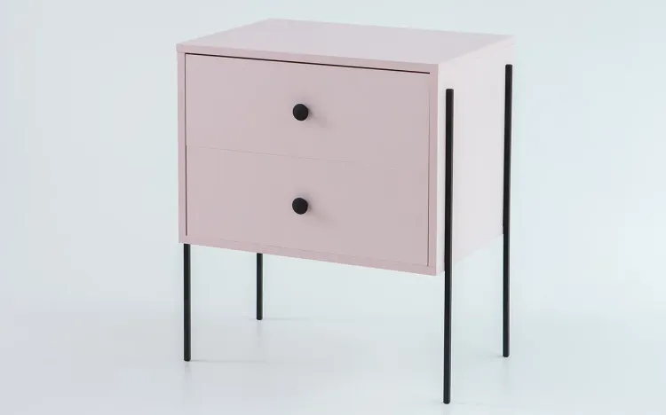 MESA DE CABECEIRA MODERNA 2 GAVETAS NASH MDF ROSA MILKSHAKE E PÉS METAL 52X37X60 CM