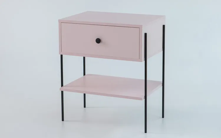 MESA DE CABECEIRA 1 GAVETA NASH MDF ROSA MILKSHAKE E PÉS METAL 52X37X60 CM