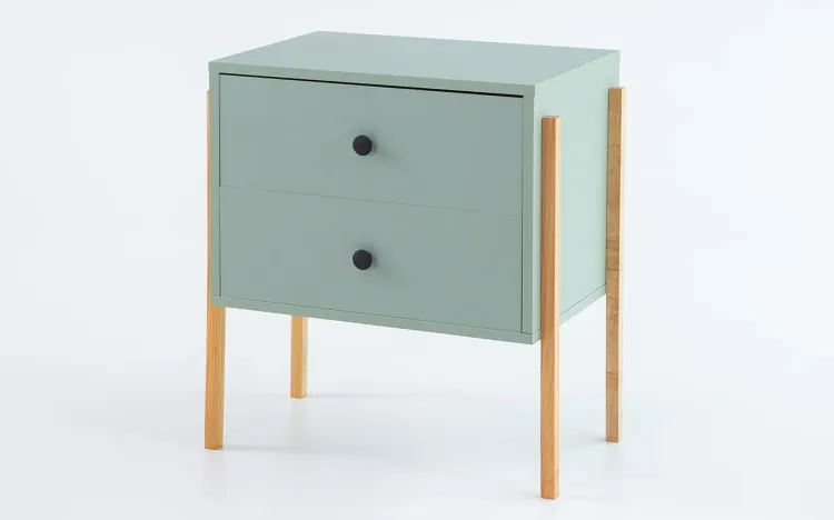 MESA DE CABECEIRA PARA QUARTO 2 GAVETAS NASH MDF VERDE CLARO E PÉS TAUARI 54X37X60 CM