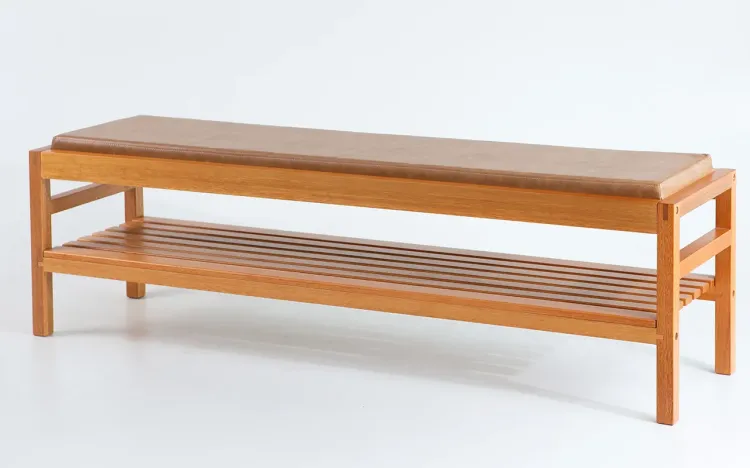 BANCO MALEIRO ESTOFADO MAIOR KERB VERNIZ JATOBÁ TEC. COURO CARAMELO 160X40X48CM