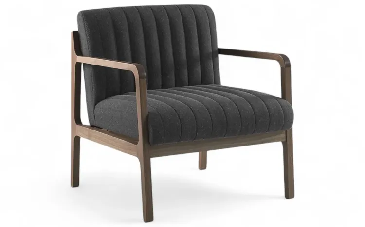 POLTRONA DECORATIVA DE MADEIRA ESTOFADA CANELA VERNIZ CAPUCCINO TEC.999 PRETO 69X71X79 CM