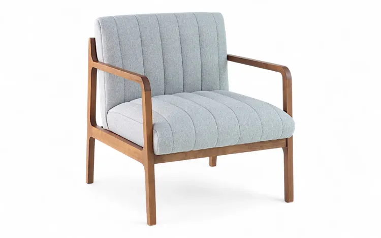 POLTRONA CONFORTÁVEL COM BRAÇOS CANELA VERNIZ PINHÃO TEC. CINZA MESCLA 69X71X79 CM