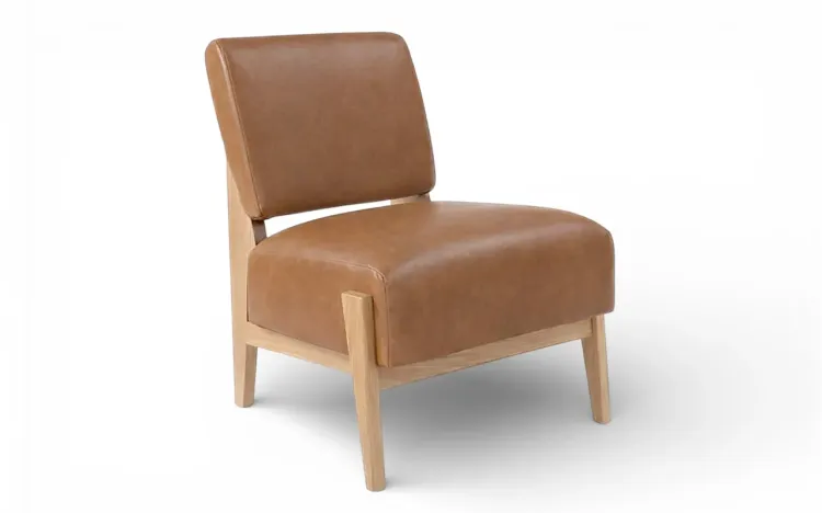 POLTRONA SEM BRAÇOS ROSA SAMAMBAIA VERNIZ AMENDOA TEC.029 COURO CARAMELO 67x66x82 CM