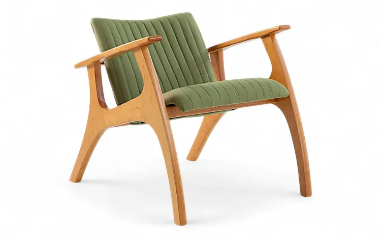 POLTRONA RETRÔ ESTOFADA COM PÉS DE MADEIRA SMITH MATELASSÊ VERNIZ JATOBÁ TEC.121 ALGODÃO VERDE MUSGO 69x83x74 CM