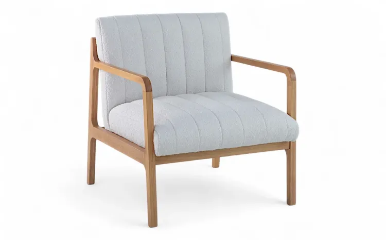 POLTRONA PARA ESCRITÓRIO ESTOFADA CANELA VERNIZ AMÊNDOA TEC. BOUCLE OFF WHITE 69X71X79 CM