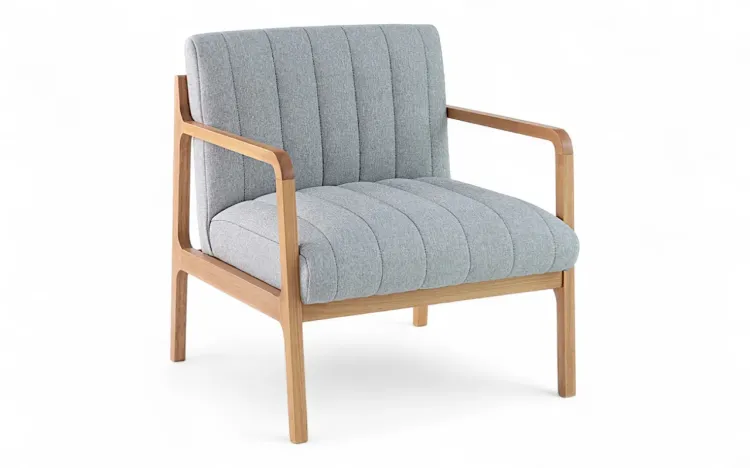 POLTRONA CONFORTÁVEL ESTOFADA COM BRAÇOS CANELA VERNIZ AMÊNDOA TEC. CINZA MESCLA 69X71X79 CM