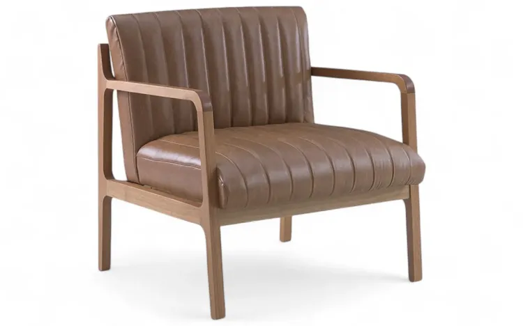 POLTRONA PARA SALA DE COURO SINTÉTICO MARROM CANELA VERNIZ AMENDOA TEC.1210 MARROM 69X71X79 CM