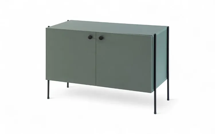 RACK PEQUENO COM PÉS DE METAL PARA QUARTO 2 PORTAS TRAY MDF VERDE ESCURO 82,5X41,5X56 CM