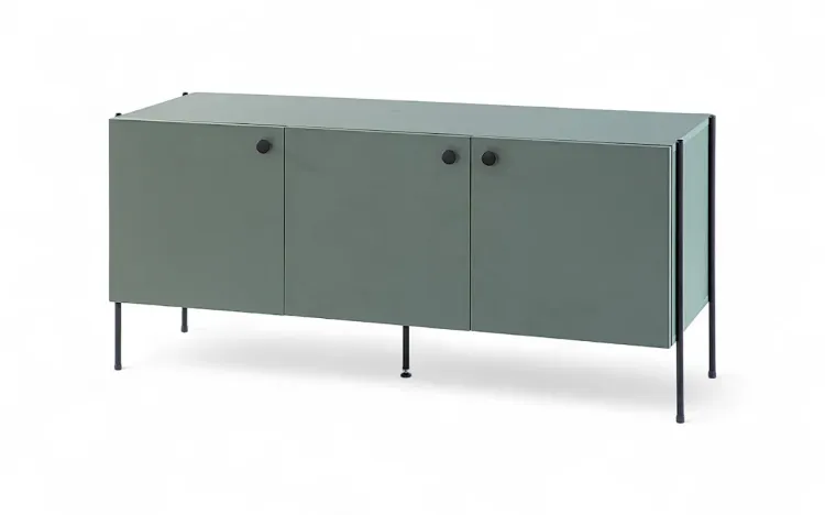 RACK DE TV PEQUENO PARA QUARTO COM PÉS DE METAL 3 PORTAS TRAY MDF VERDE ESCURO 122,5X41,5X56 CM