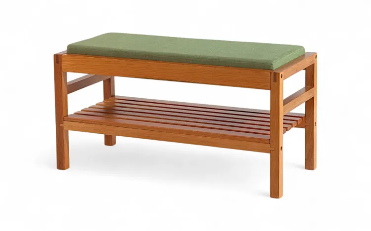 BANCO SAPATEIRA ESTOFADO KERB VERNIZ JATOBÁ TEC. VERDE MUSGO 90X40X48CM