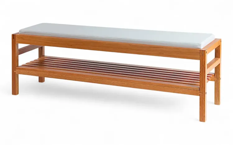 BANCO HALL MÉDIO KERB VERNIZ JATOBÁ TEC. COURO OFF WHITE 140X40X48CM