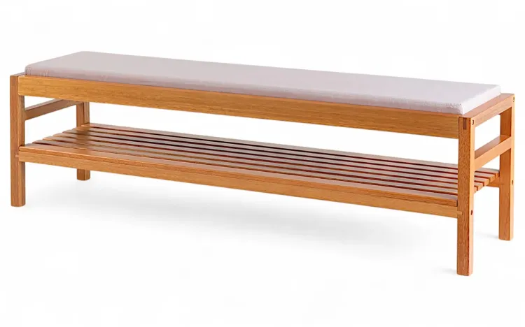 BANCO HALL MAIOR KERB VERNIZ JATOBÁ TEC. ALGODÃO ROSA 160X40X48CM