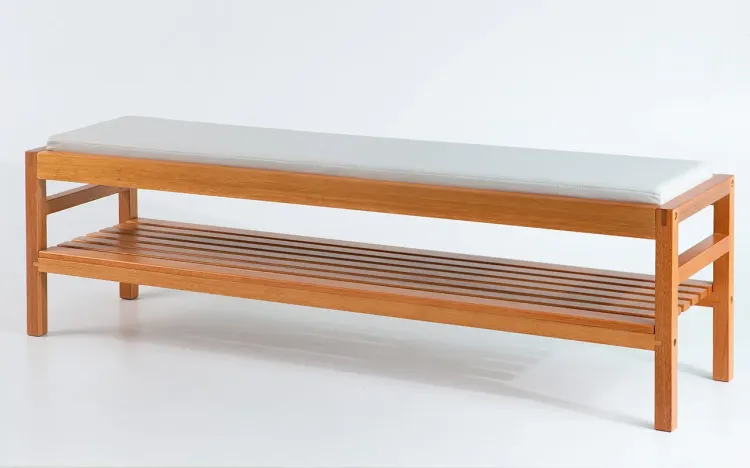 BANCO PESEIRA DE MADEIRA MAIOR KERB VERNIZ JATOBÁ TEC. COURO OFF WHITE 160X40X48CM